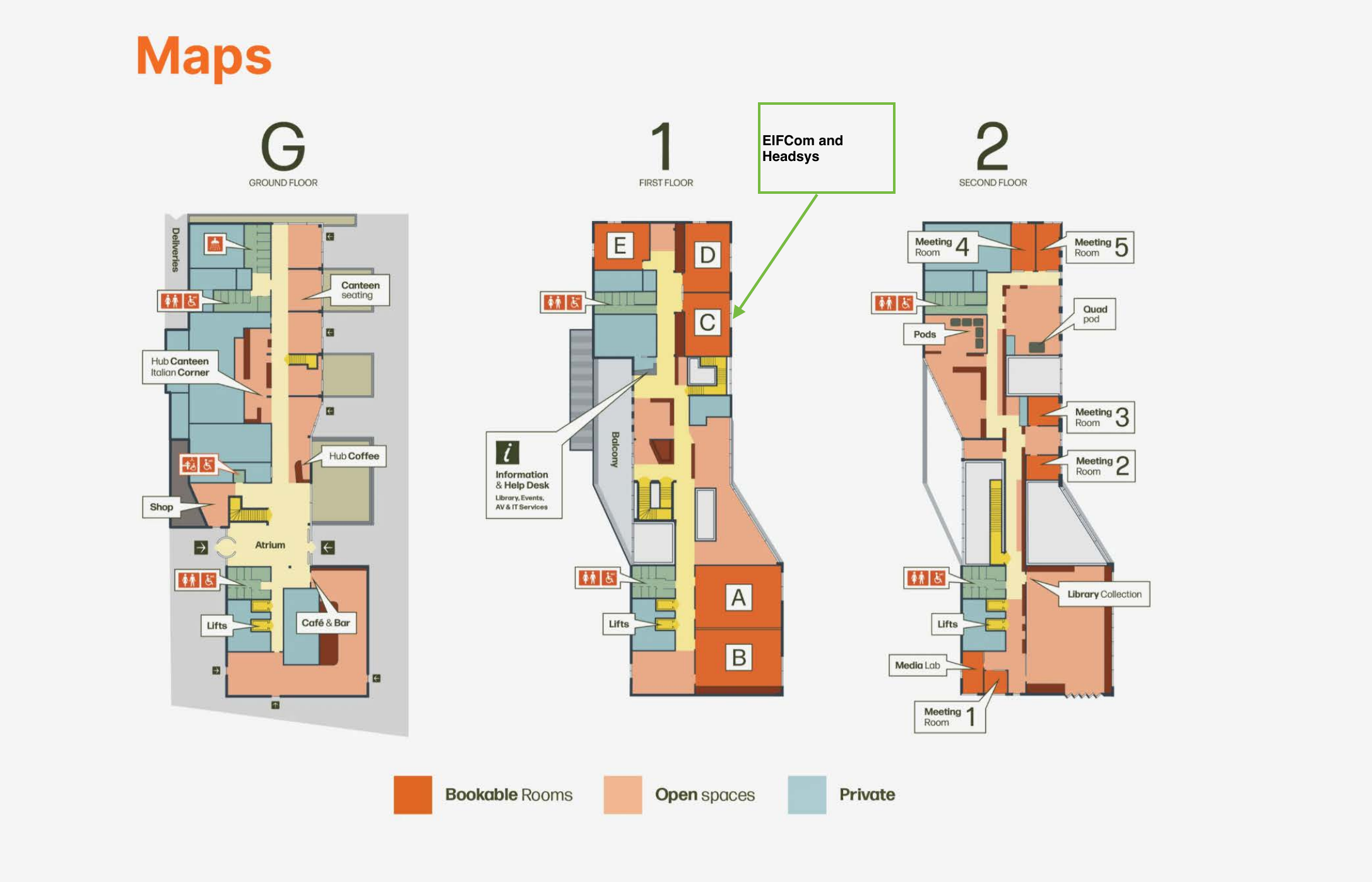 West Hub floor plan — Ground, First, and Second floors