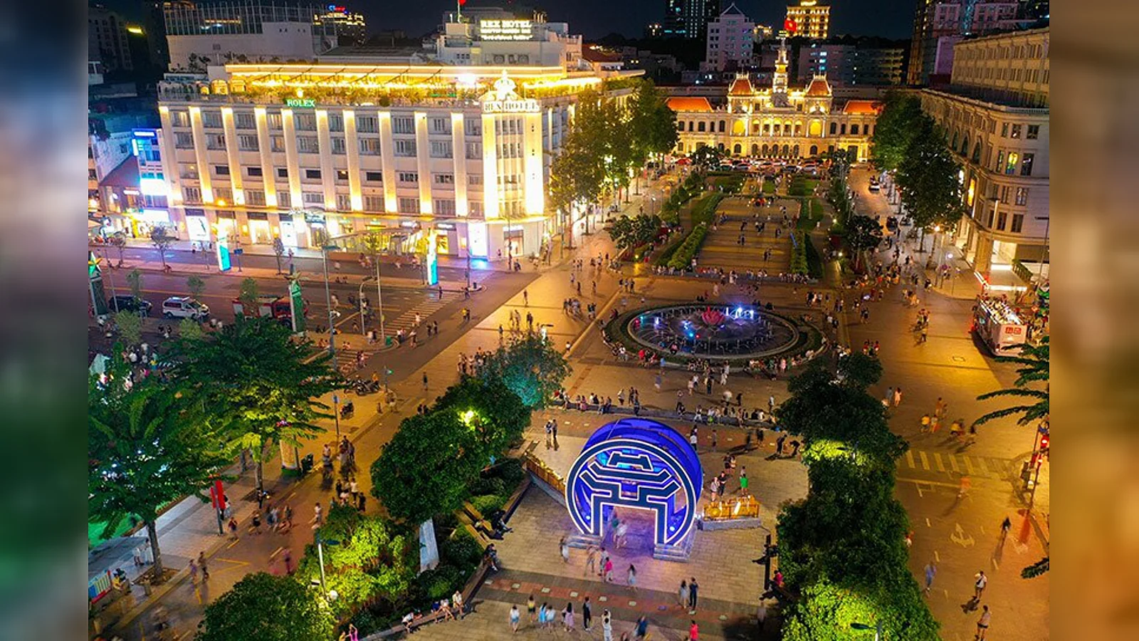 Nguyen Hue Walking Street illuminated at night
